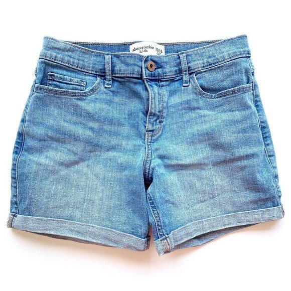 Abercrombie Kids Girls Blue Denim Shorts Size 15/16 Light Wash 5" Inseam Cuffed - Picture 1 of 10